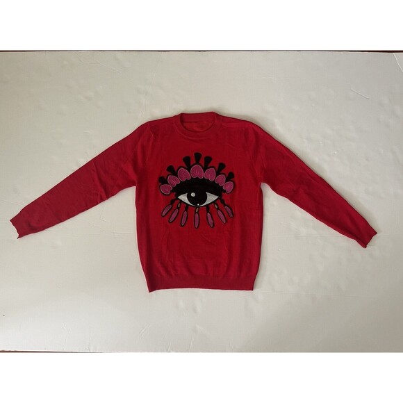 Red Embroidered Eye Motif Sweatshirt And Pants With Pockets Size Small No Tags - Picture 13 of 14